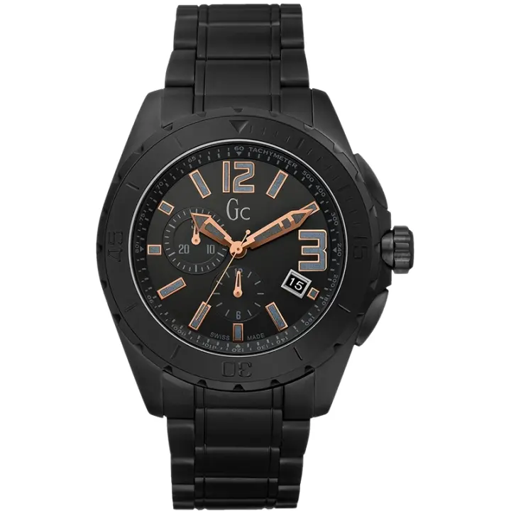 Reloj Guess Collection X76009G2S para Hombre, Esfera Negra con Detalles Dorados, Caja de Acero Inoxidable Lacado Negro y Correa de Cerámica Negra - 1
