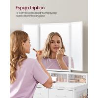 Tocador con espejo triple, taburete acolchado incluido, soporte para secador, con 3 cajones, mesa de maquillaje, varios colores - details 3