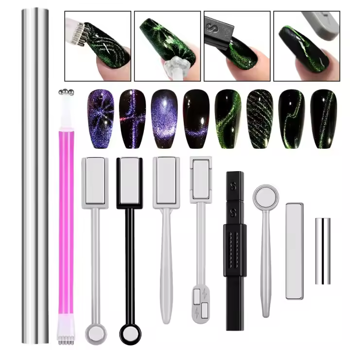 Set De 10 Herramientas Magnéticas Para Uñas Con Placa Varita Sticker Y Lápiz Magnético Doble Final Para Arte De Uñas - 1