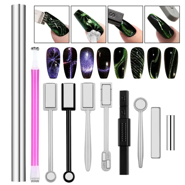 Set De 10 Herramientas Magnéticas Para Uñas Con Placa Varita Sticker Y Lápiz Magnético Doble Final Para Arte De Uñas - 1