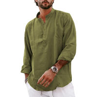 Camisas De Algodón Y Lino Para Hombre Estilo Streetwear Casuales Ligeros De Manga Larga Camisas Henley Hawaianas Transpirables Para La Playa - details 10