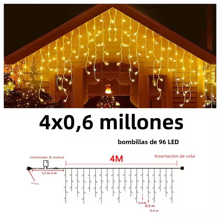 Curtain De LED 3.5M Para Jardín Con 8 Modos De Iluminación Guirnalda De Navidad Para Fiestas Y Bodas Decoración De Vacaciones Luz De Hadas - 1
