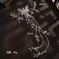 Diadema De Boda Lujo Con Flor Y Cadena Larga De Strass Dorado Y Plata Adorno De Cabello Para Mujer Joyería De Novia Cristal - details 0