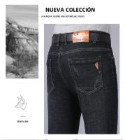Pantalones De Mezclilla Negra Azul Para Hombre 2025 Primavera Moda Clásica Slim Straight Business Ropa Masculina Denim Pantalones De Mediana Elasticidad Tatting mid Waist Full Length Para Todas Las Estaciones - details 13