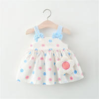 Vestido De Verano Para Niñas 2 Piezas Conjunto Nuevo Con Bolso Floral Decorativo Cuello Redondo Algodón Cómodo Largo Rodilla Casual - details 1