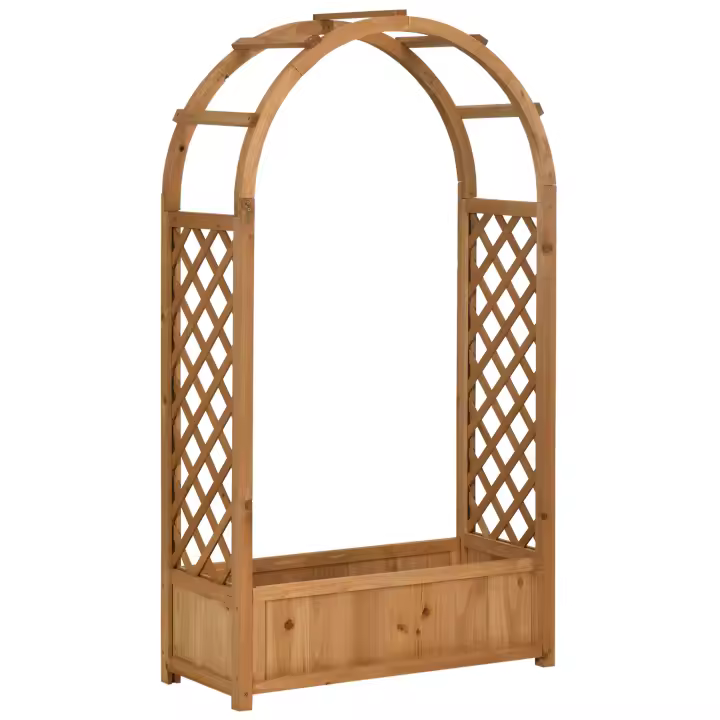 Outsunny Jardinera Enrejado con Arco Macetero con Soporte para Trepadoras Jardinera con Celosía Cultivos Plantas Flores Decoración en Jardín Terraza Balcón 83x36x152 cm Natural - 1