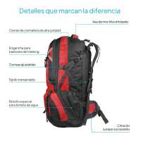 Ociodual Mochila Senderismo 60L Rojo Ligera Impermeable Mochila Viaje Supervivencia Plegable Mochila Mujer Camping Mochila Hombre Trekking Montaña Mochilas Marcha Nórdica Deporte - details 2