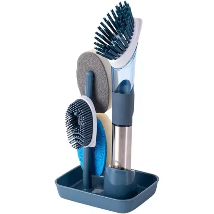 Juego de cepillos para platos dispensadores de jabón (azul)- - 1