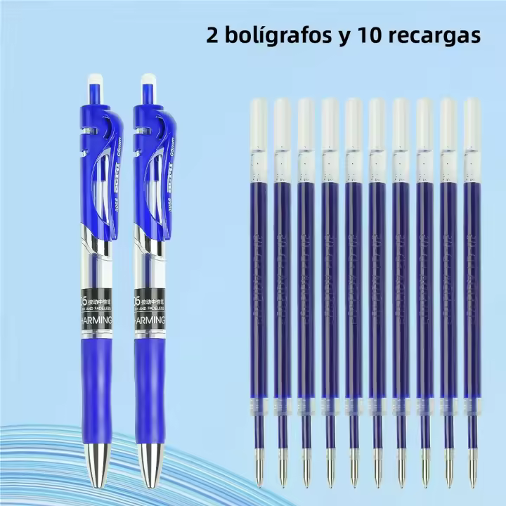 WQN Pluma Gel Retráctil Con 10 Piezas De Recambio 0.5mm Colorido Estético Para Negocios Y Oficina Material Plástico - 1