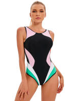 Nueva Deportiva 2024 Monokini De Dos Piezas Para Mujer Talla Grande Colorido Patchwork Traje De Baño Profesional Para Natación Y Surf 3XL - details 1