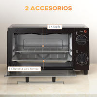 HOMCOM Mini Horno Eléctrico 9L Horno Eléctrico Sobremesa 750W con Temperatura Ajustable hasta 230°C Temporizador 60min y Bandeja para Hornear Parrilla 35x24,6x20 cm Negro - details 2