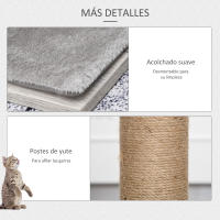 PawHut Árbol Rascador para Gatos 67x38,5x114 cm Torre de Escalada de Gatos con Cueva de Madera Múltiples Plataformas y Postes de Rascar de Yute Juego y Descanso Gris - details 4