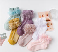 Calcetines De Encaje Para Bebés Y Niñas Sólidos Con Volantes Y Flores Calcetines De Baile De Princesa De Algodón Y Poliéster Para Niñas De 7 a 12 Años - details 2
