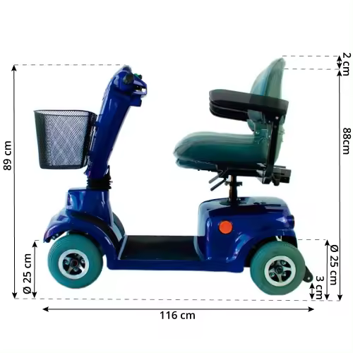 Mobiclinic Vehículo para personas con movilidad reducida Autonomía de 30 km Modelo Piscis Desmontable Manillar plegable Asiento giratorio Marca Española 4 ruedas 12V Azul - 1