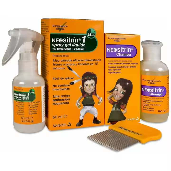 Pack Neositrín 100% Gel + Champú Antipiojos + Lendrera, 1 Ud - 1