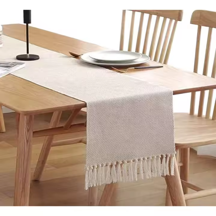 Camino de mesa con flecos de lino y algodón, camino de mesa de macramé para cocina, restaurante, hotel, cafetería, 33 x 183 cm - 1