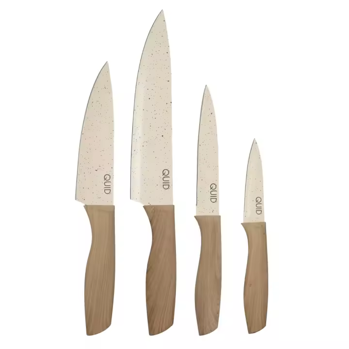 QUID COCCO Set 4 Cuchillos Cocina  Acero Inoxidable 9-12,5-15-20CM Madera - 1