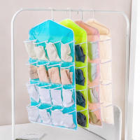 Organizador De Ropa En Estante De Pared 16 Compartimentos Almacenamiento De Ropa De Tela Malla Con Bolsillos Transparentes Para Armario Colgante - details 4