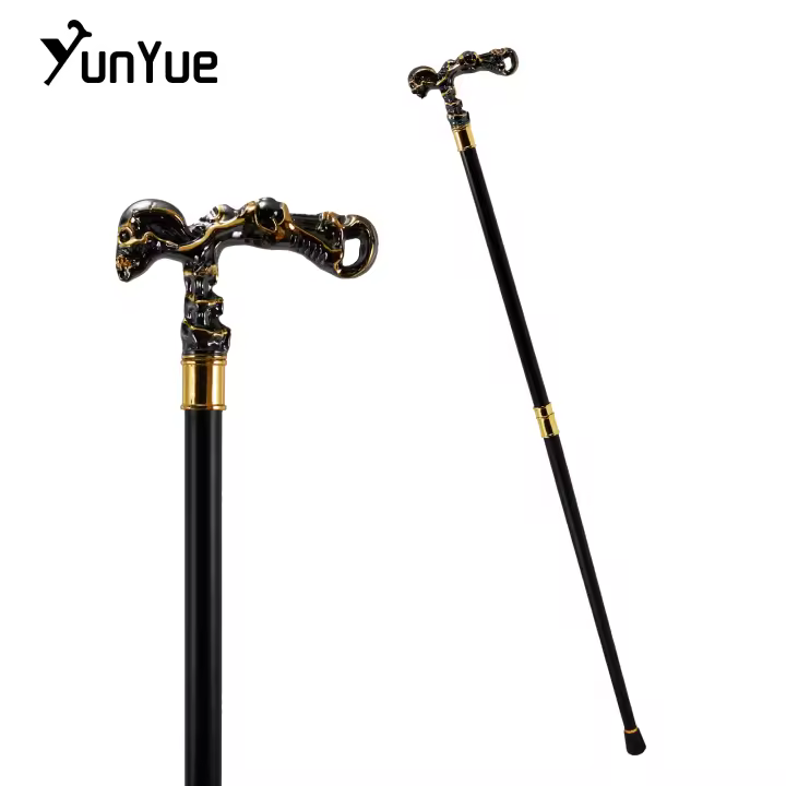 Bastón De Caminar Estilo Steampunk Con Calavera Dorada Y Negro Decorativo Para Cosplay Y Fiesta Gótica Vintage Adecuado Para Hike - 1