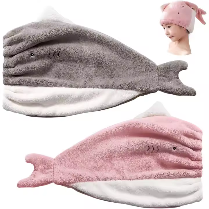 Paquete de 2 toallas de microfibra para secar el cabello, súper absorbentes, con lindo bordado de terciopelo coral, para secar el cabello mojado, turbante de secado rápido (gris y rosa) - 1