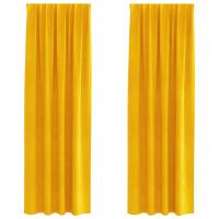 Cortinas Blackout vidaXL con cinta superior 2 piezas Mostaza Amarillo Terciopelo - details 1