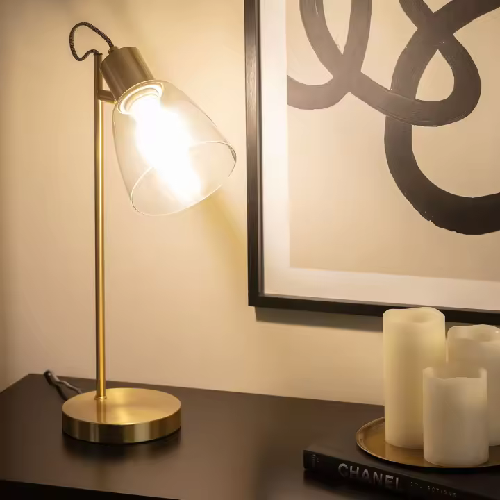 Ledkia Lámpara de Mesa de Metal y Cristal Shirley Dorado - 1