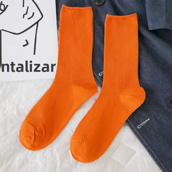 Calcetines De Mujer Moda Color Sólido Preppy Estilo Respirables Neón Largos Coreanos Blancos Casual Calcetines De Algodón Y Poliéster Con Spandex - 1