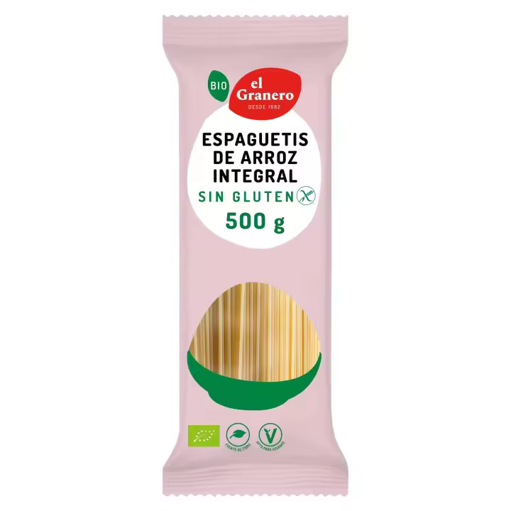 El Granero Integral - Espaguetis de Arroz Integral Sin Gluten BIO - 500 g - Alto Contenido en Nutrientes - Propiedades Digestivas - Sensación de Saciedad - Aptos para Veganos - 1