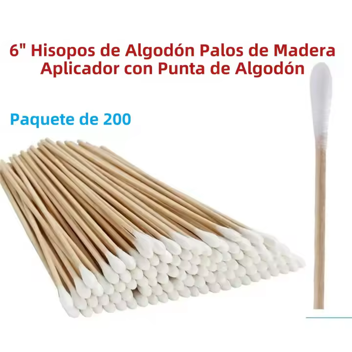 200 Pcs Sticks De Madera Larga Con Algodón Para Extensión De Pestañas Cuidado Ocular Limpieza Cosmética Bolas De Algodón Para Limpieza Médica - 1