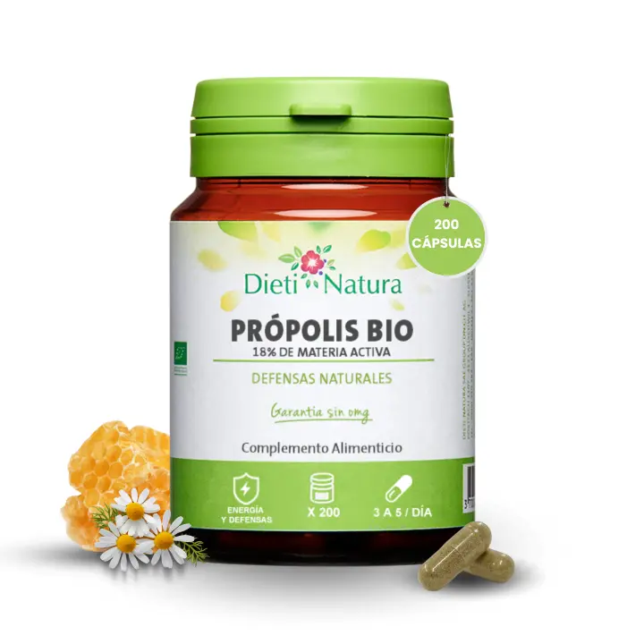 Dieti Natura Própolis BIO 200 Cápsulas - Propóleo Puro Natural para Defensas Inmunitarias Adultos - Propiedades Antibacterianas y Antioxidantes - Producto de Colmena con Certificado Ecológico - 1