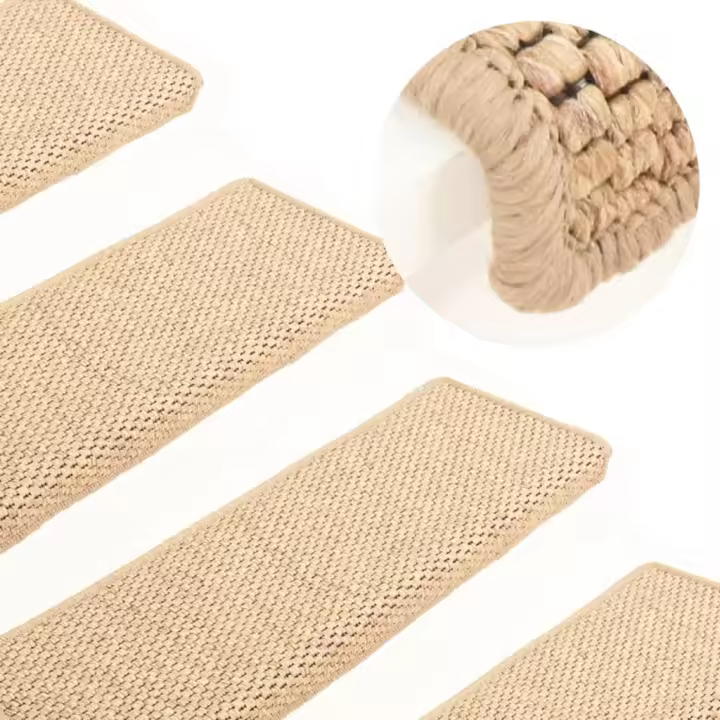 vidaXL Alfombrilla autoadhesiva escalera sisal 15 uds beige 65x21x4 cm - 1