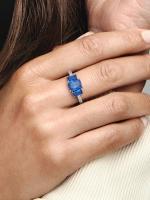 Pandora - Anillo rectangular Azul Brilliant de Tres Piedras-Plata de Lei - details 2