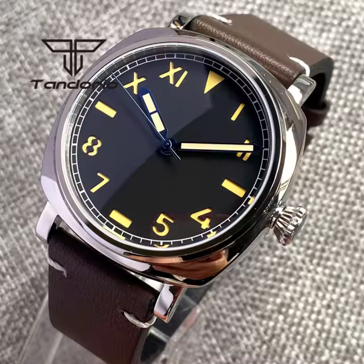 Reloj Automático Tandorio 42mm NH35A 20bar Dial Negro Calífornia Cristal De Zafiro Corona Ajustable Cuarzo Polido Cuero Negro - 1