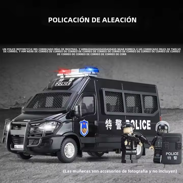 Coche De Policía IVECO a Escala 1:24 De Metal Con Luz Y Sonido Modelo De Coche De Juguete Para Colección Y Regalos Para Niños - 1