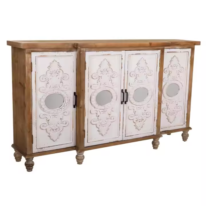 WANDERLUST DECO Aparador de madera tallada marrón 154x35x87h cm de estilo Romántico - 1