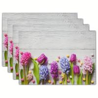 Juego De 4 Tapetes De Comedor Con Patrón Floral Tema De Verano Colores Vibrantes Para Madera Tapete De Mesa Para Decoración Interior - details 3