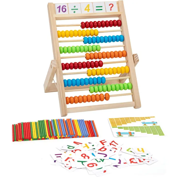 Ábaco para niños, juguete educativo con cuentas multicolores, 100 palitos para contar, tarjetas con números y símbolos, juguete educativo para niños a partir de 3 años. - 1