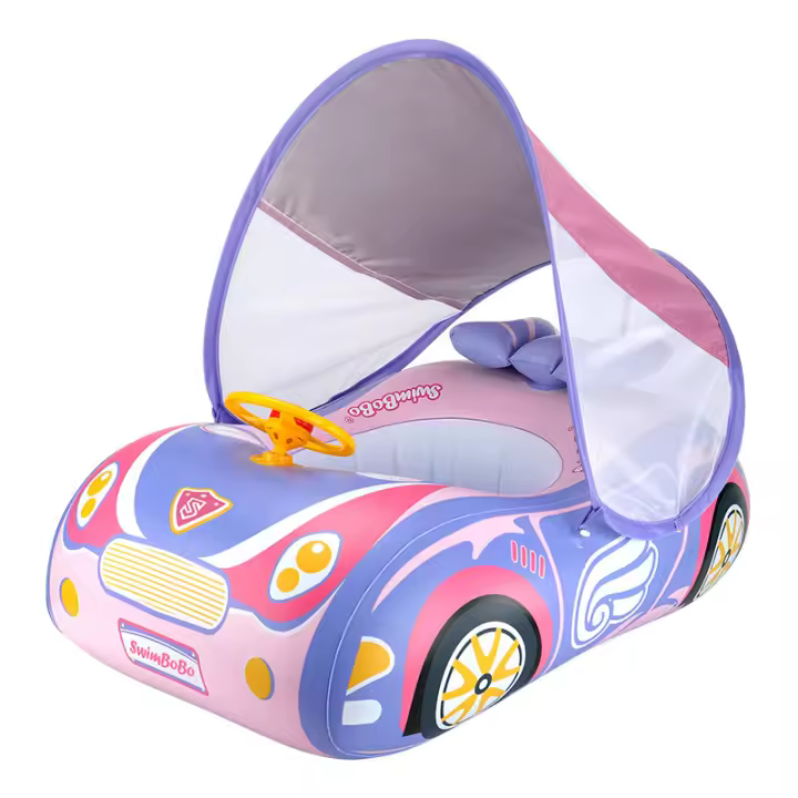 Swimbobo - Nuevo asiento de coche rosa con aro de natación para niños, deportivo, con toldo y bocina para protegerse del sol - 1