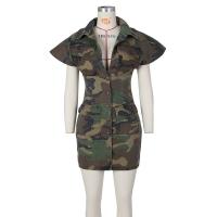 Vestido Bodycon De Camuflaje Para Mujer Estilo Harajuku Con Bolsillos Cuello Enrollado Y Botones Solos Vestido De Moda De Pierna Larga Para Fiesta Club Uso Diario - details 2