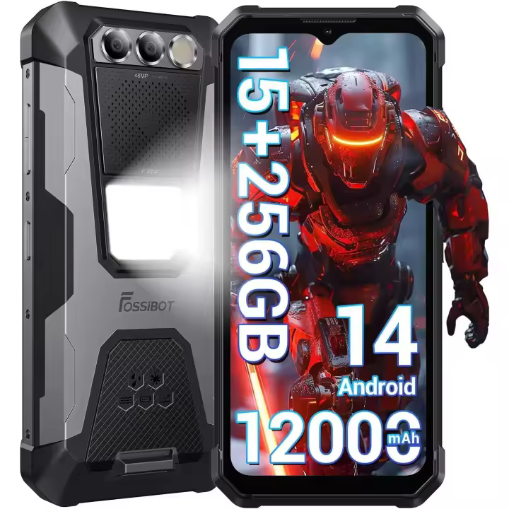 FOSSiBOT F106 Pro Teléfono Móvil Irrompible 2024, Android 14, Pantalla HD+ 6.58", 48MP+20MP Visión Nocturna, Batería Grande 12000mAh (30W), 15GB+256GB (1TB), Lámpara de Campamento 512LM Altavoz 110db - 1