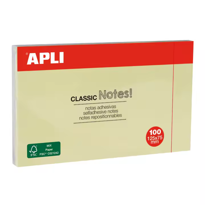 Apli Notas adhesivas CLASSIC 125 x 75 mm bloc de 100 hojas color amarillo - 1