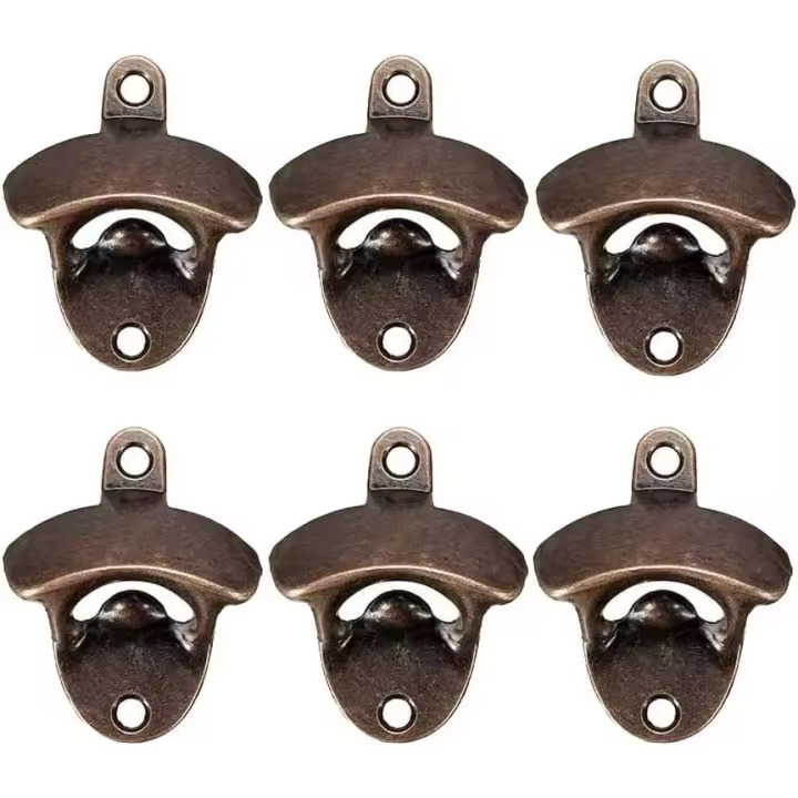 Juego de 6 abridores de botellas de cerveza rústicos montados en la pared con tornillos de montaje - 1