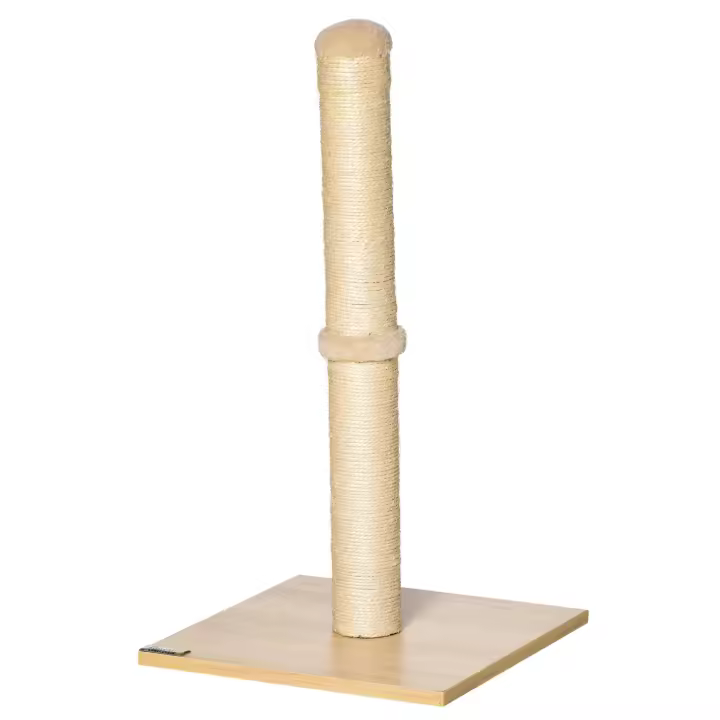 PawHut Rascador para Gatos Rascador de Sisal Rascador Estable Juguete rascador para Gatos con Pelota 60 cm Aglomerado Sisal Beige + Roble 34 x 34 x 60 cm - 1