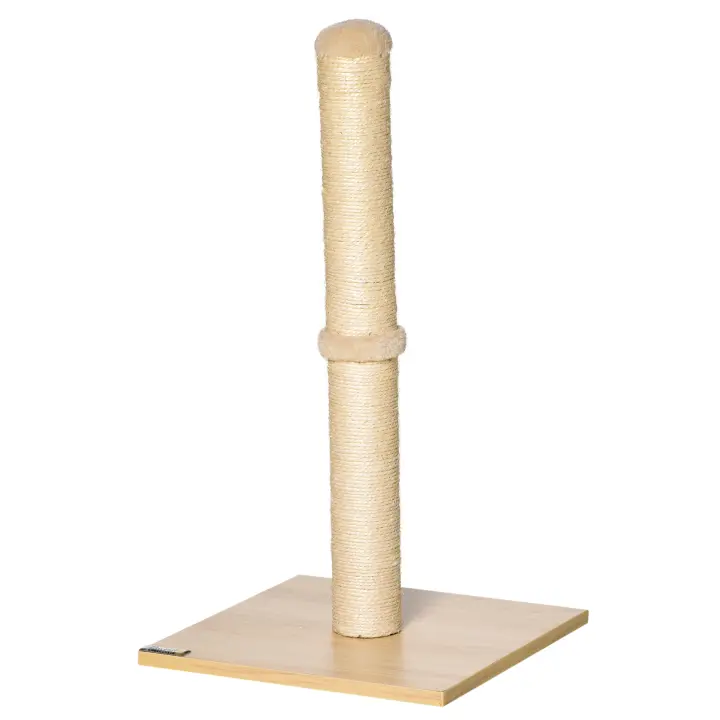 PawHut Rascador para Gatos Rascador de Sisal Rascador Estable Juguete rascador para Gatos con Pelota 60 cm Aglomerado Sisal Beige + Roble 34 x 34 x 60 cm - 1