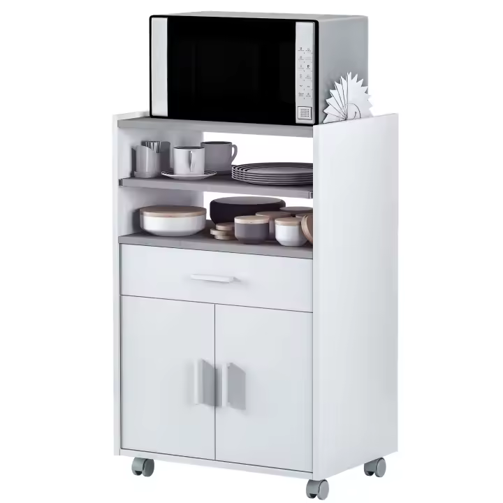 Mueble Microondas Cocina Habitdesign Blanco y Cemento 92x59x40 Cm - 1