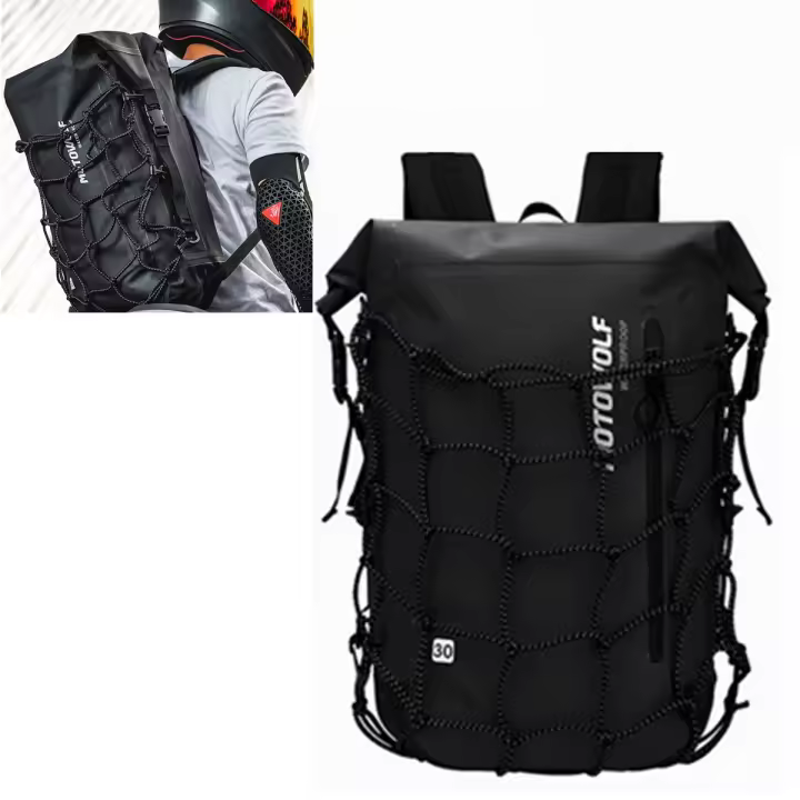 Mochila De Motocicleta Multifuncional Impermeable Con Reflejantes Bolsa De Cola Para Casco De Motocicleta Y Red - 1