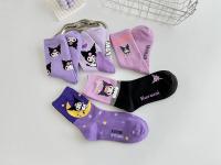 Calcetines Medio Tubo Disney Sanrio Kuromi Para Mujer Color Morado Algodón Peinado Dibujos Animados Lindos Hechicera Calcetines - details 10