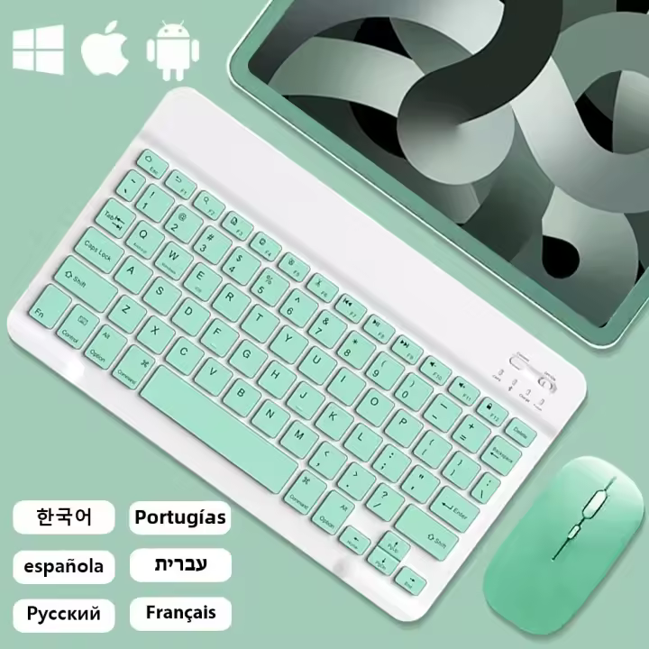 Teclado Bluetooth Inalámbrico Multilenguaje Para Android iOS Windows Verde Accesorios De Computadora Modo Tablet Y Mouse Single - 1