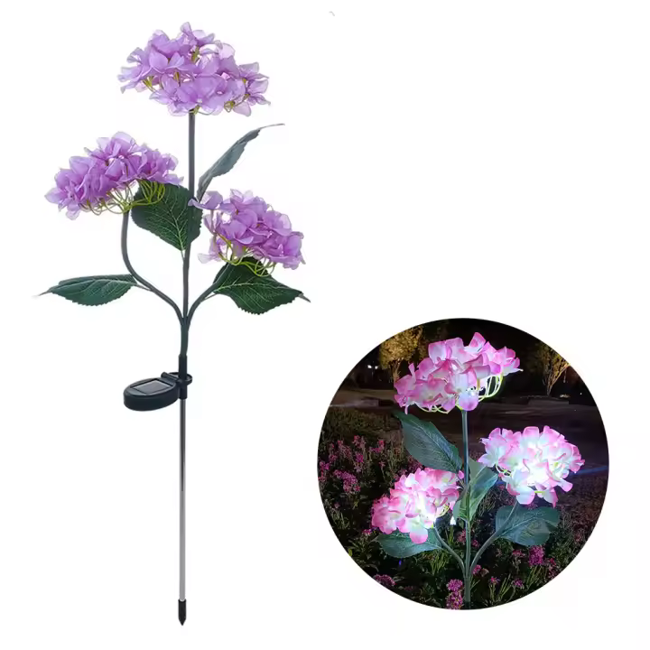 Lámpara Solar LED De 3 Cabezas Con Flor De Rosa Y Hibisco Para Jardín Patio Decoración De Casa Rústica Iluminación Exterior Para Verduras Y Frutas - 1