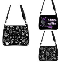 Bolso De Hombro Gótico Con Estampado De Gato Tamaño Small Cuadrado Versátil Para Halloween Material De Lino Y Poliéster Cierre De Cremallera Unisex - details 0